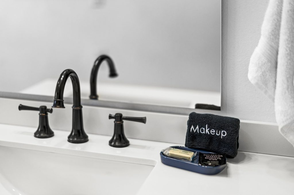 Trough style double sink makes getting ready easy.
