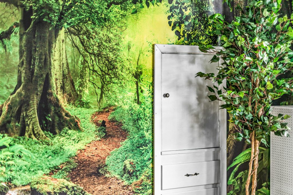 Our wall mural and decor create a serene forest that you won't want to leave.
