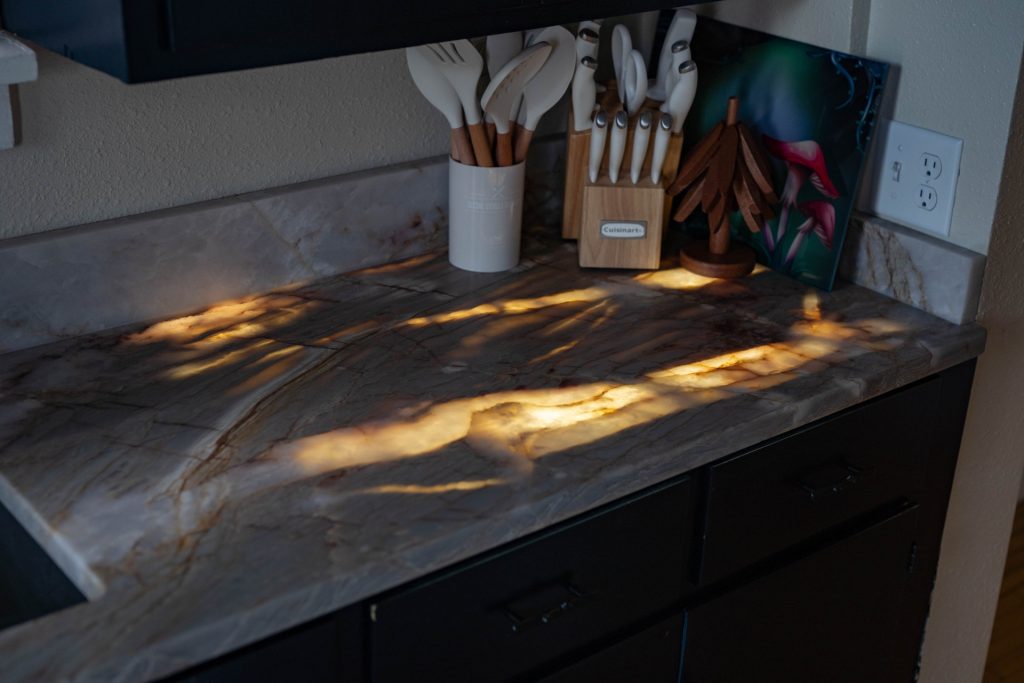The backlit countertop looks amazing at night!