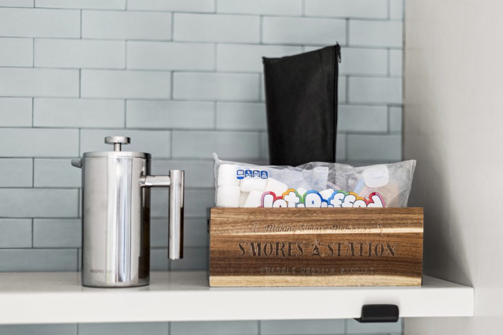 A French press and a ready to go s'mores kit set you up for cozy mornings and sweet nights by the fire.