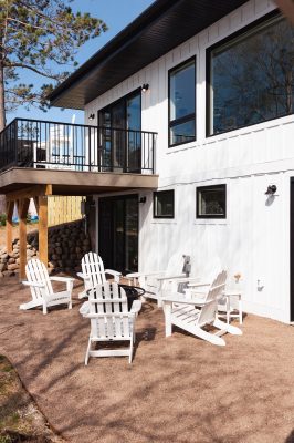 Outdoor fire pit and deck overlooking Lake Superior.